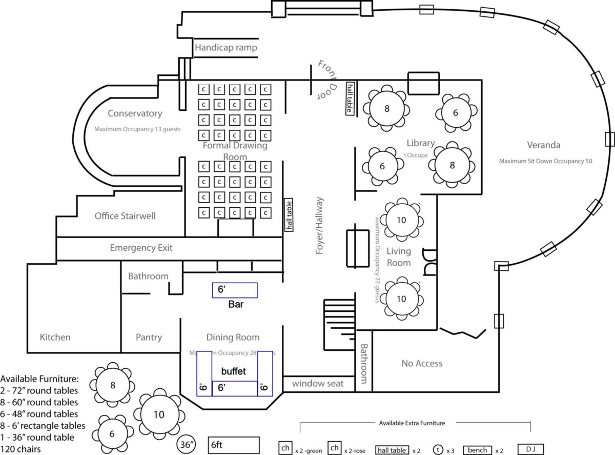 Weather: Cool/Cold/Hot Plan Style: Sit-Down Buffet Capacity: 80 - 100 guests Ceremony: Conservatory